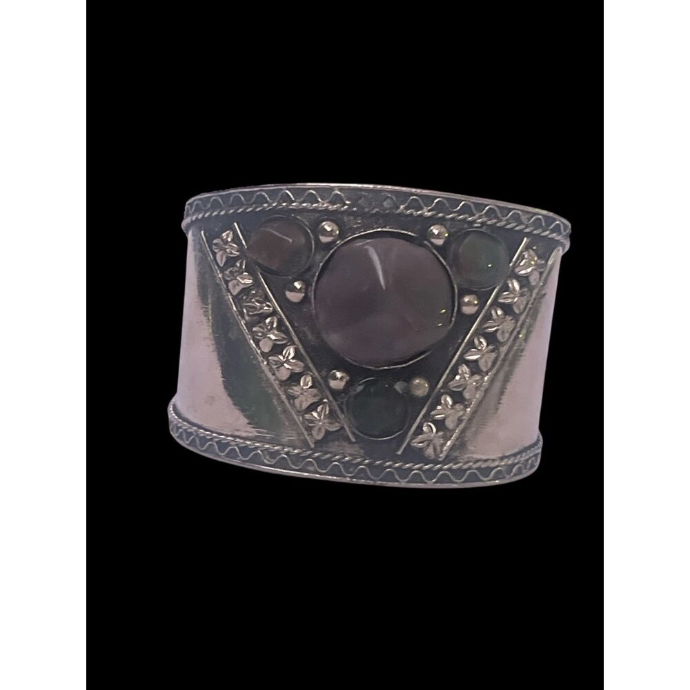 Handcrafted Silver Cuff Bracelet With Four Natural Polished Gemstones